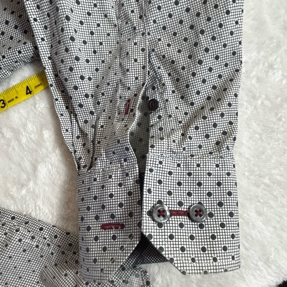 Bugatchi UOMO Black and White Patterned Button Down Dress Shirt Size L - Picture 6 of 10